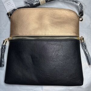 TRENDY Solene Black and Rose Gold Lightweight Crossbody Bag Travel or Daily use